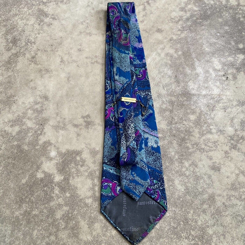 Santostefano Silk Necktie Mens blue Geometric Abstract Made In Italy - Picture 3 of 6